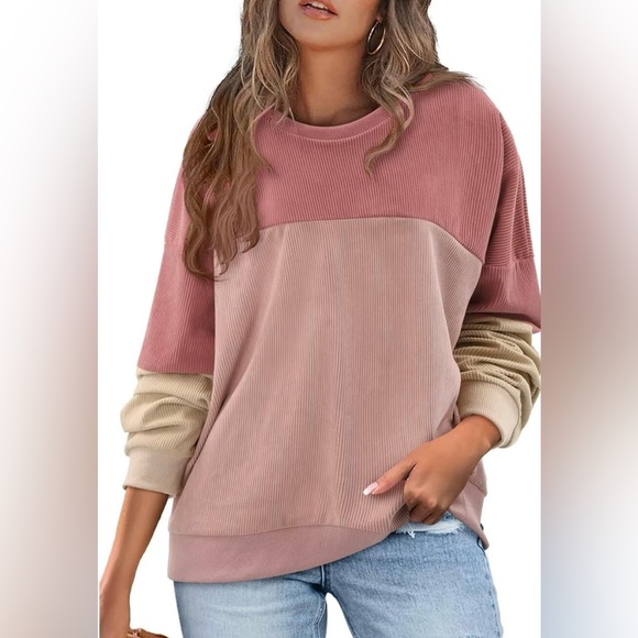 Color Block Ribbed Oversized Corduroy-Feel Pullover - Small - Picture 4 of 16